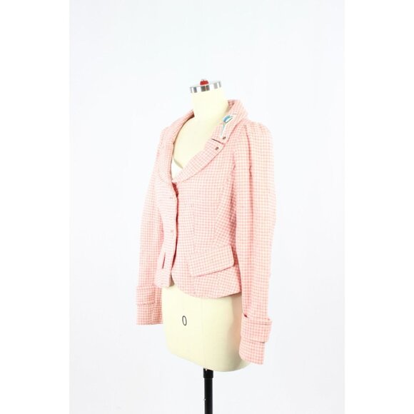Vintage 00's FORNARINA Pink Houndstooth Wool Tweed Y2K Blazer Jacket, Size XS - Picture 4 of 16